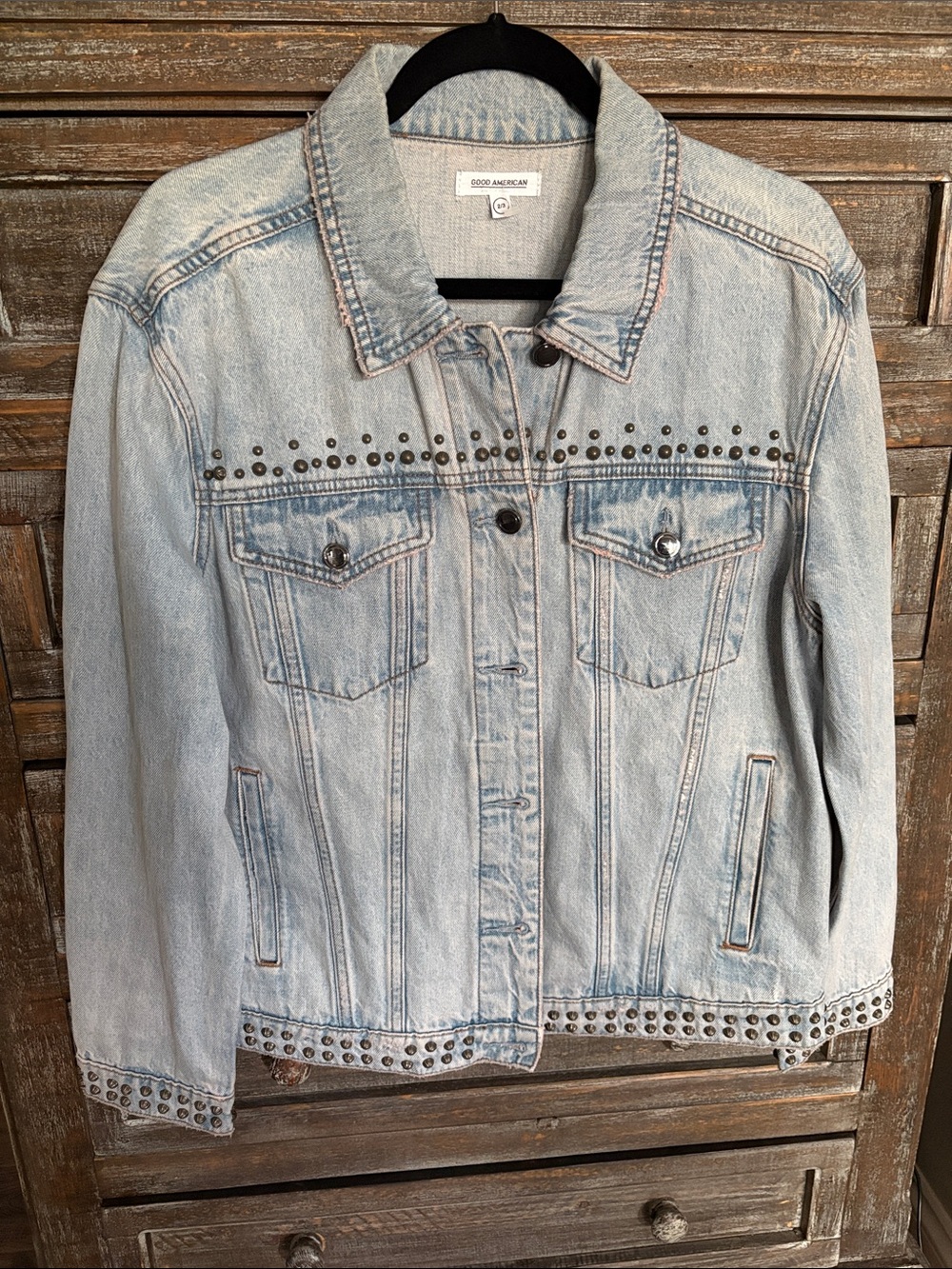 Good American Light Wash Studded Denim Jacket